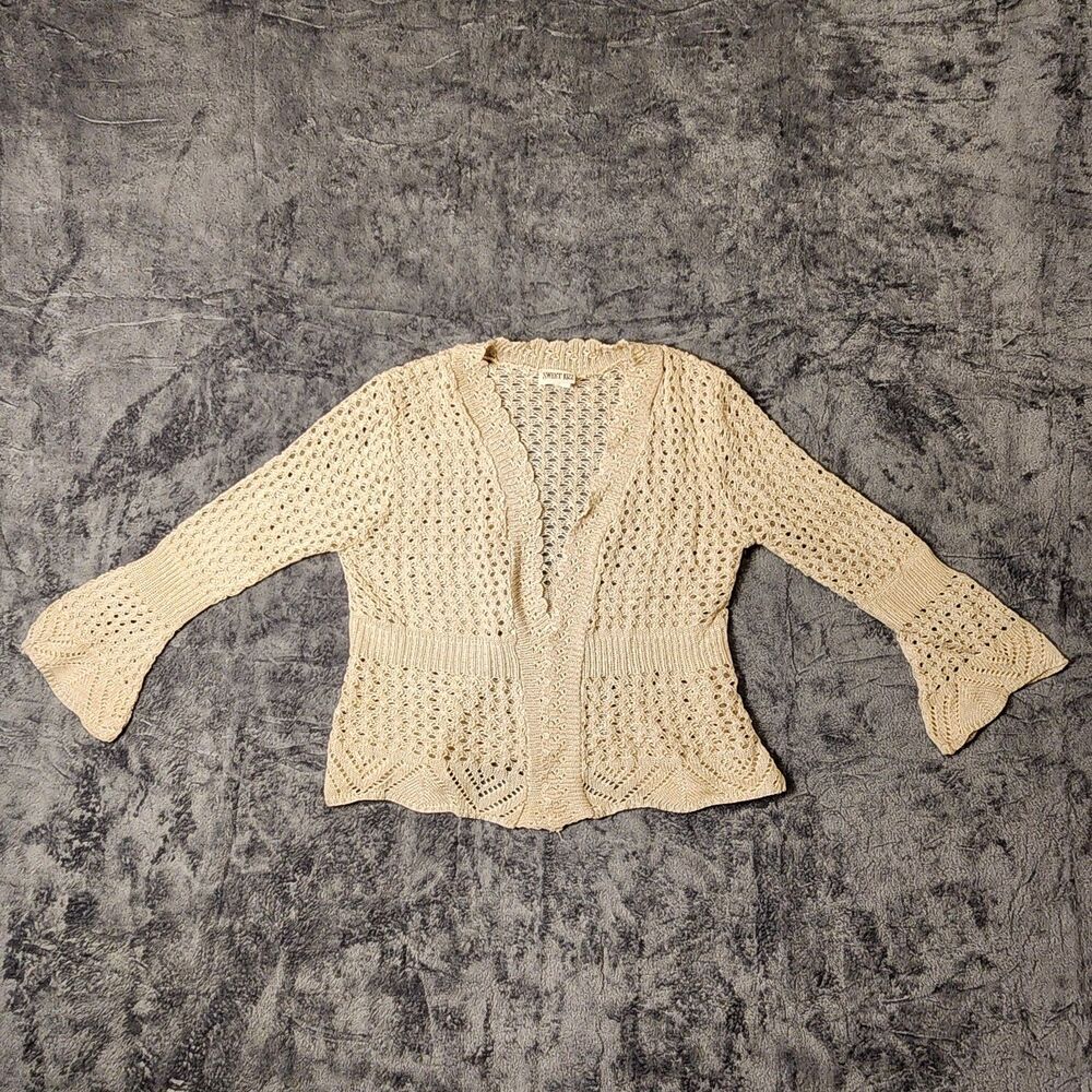 Sweet Kizz Crochet Lace Cardigan Sweater Womens Open Front Flare‎ Sleeve Boho